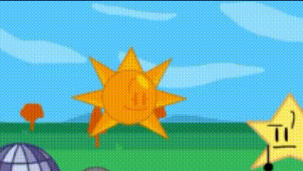 a cartoon of a ball flying through the air in a field with a star in the foreground .