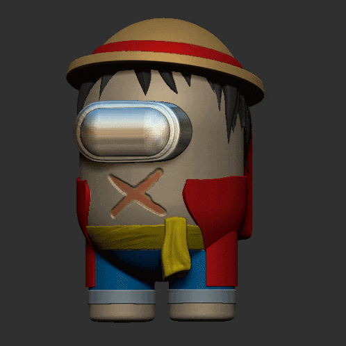 among us monkey d luffy with a hat and scarf