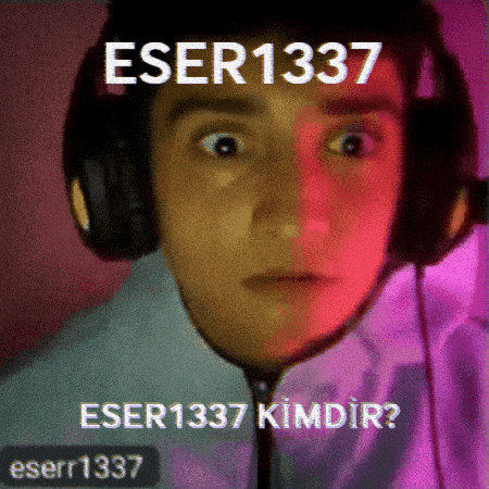 a man wearing headphones with the words eser1337 written on his face