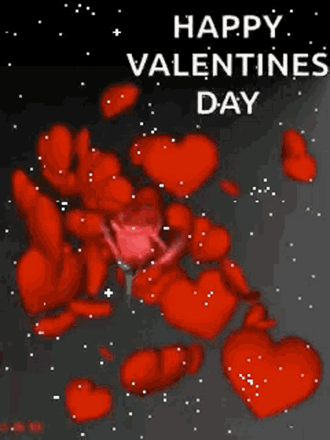 a happy valentine 's day greeting card with a red rose and hearts .