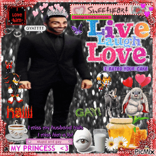 a picture of a man with the words live laugh love on the top