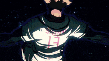 a drawing of a person with the word shidou on his shirt