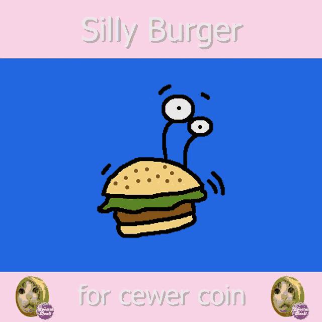 a cartoon drawing of a silly burger with a blue background