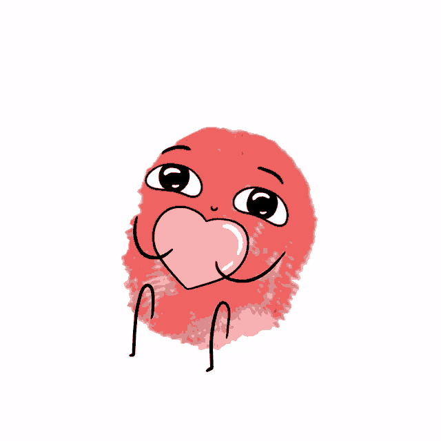 a cartoon drawing of a red fingerprint with a pink heart in its mouth