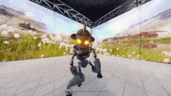 a computer generated image of a robot that says miska muska mickey mouse on the bottom