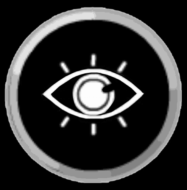 a black and white icon of an eye in a circle .