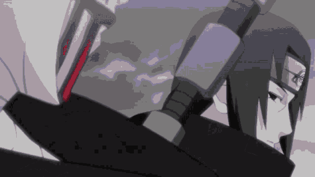 a black and white drawing of a ninja with a sword in his hand .