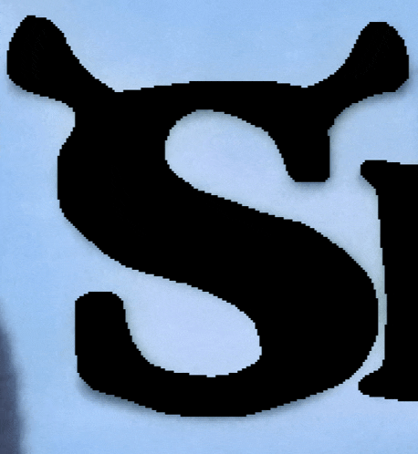 a silhouette of shrek with the letter s in the foreground