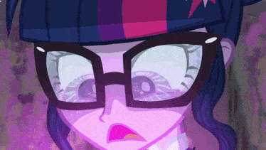 a close up of twilight sparkle 's face with glasses