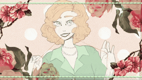 a drawing of a woman wearing a necklace and a green jacket