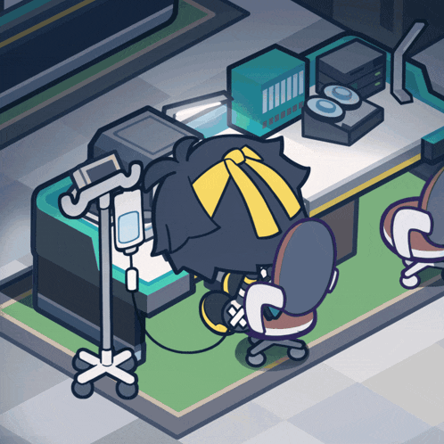 a cartoon drawing of a person sitting at a desk with a box that says ' sd ' on it