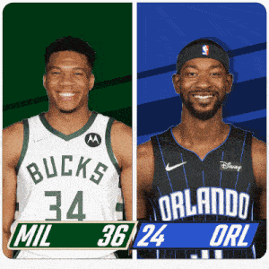 two basketball players one from the bucks and the other from orlando