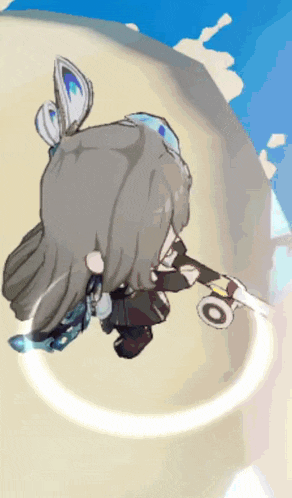 a cartoon character is flying through the air and holding a skateboard