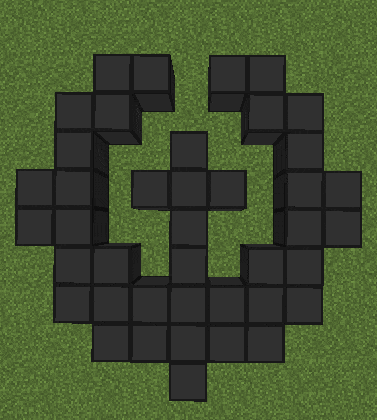 a minecraft screenshot of a heart made of black squares
