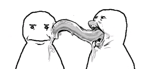 a drawing of two people with their tongues out