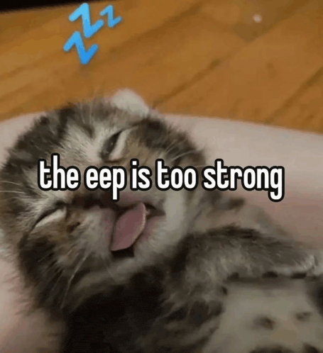 a kitten with its tongue out and the words the eep is too strong