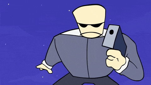 a cartoon drawing of a man pointing at a planet