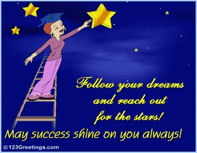 a cartoon of a woman reaching for a star on a ladder