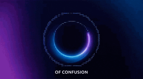 a blue and pink circle with the words of confusion written on it