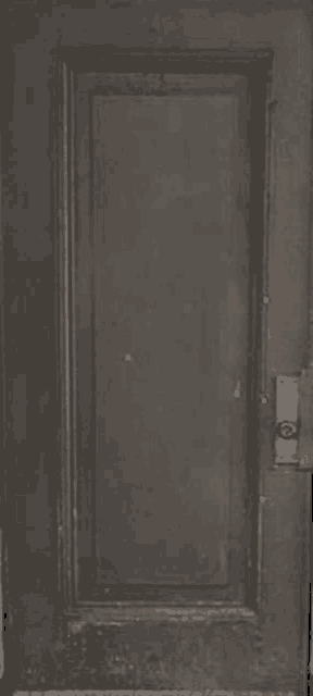 a black door with a lock on it is sitting on a wall .