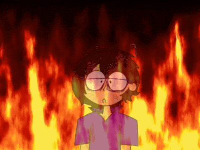 a cartoon of a person standing in front of a fire .