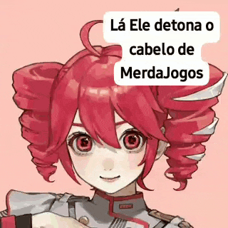 a cartoon girl with red hair and red eyes is holding a sword .