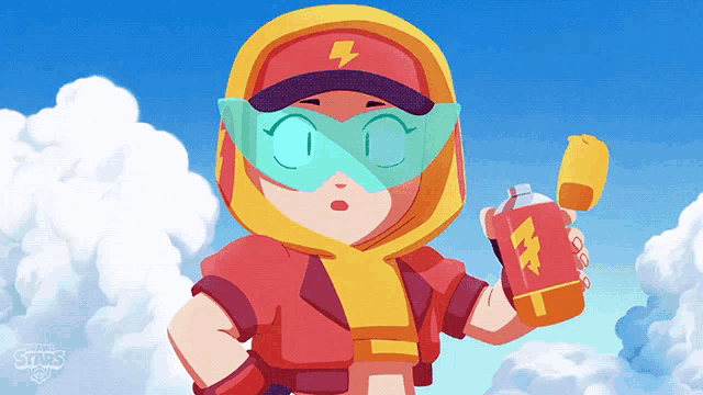 a cartoon character with a lightning bolt on his hat is holding a bottle