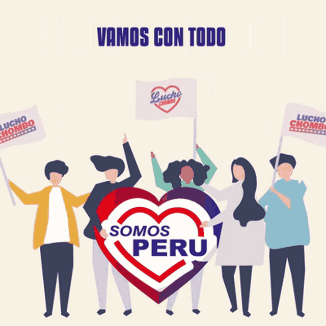 a group of people holding up signs for lucho chombo