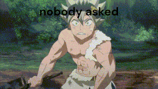 a shirtless anime character with the words nobody asked written on the bottom
