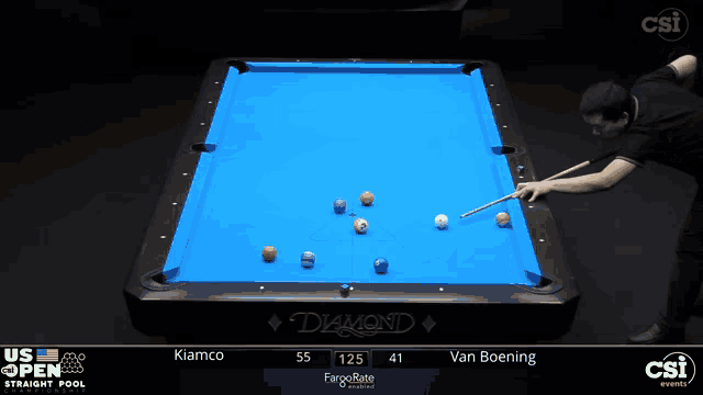 a pool table with a blue cloth that says diamond