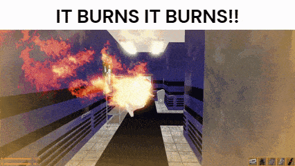 a screenshot of a video game with the words it burns it burns