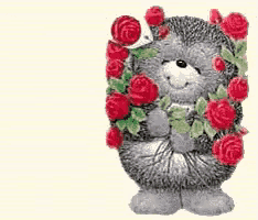 a teddy hedgehog is surrounded by red roses and leaves