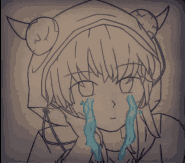 a drawing of a girl with tears coming out her eyes