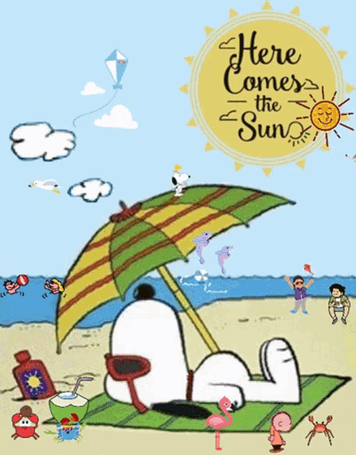Here Comes The Sun Snoppy GIF - Here Comes The Sun Snoppy Beach GIFs