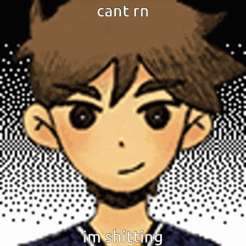 a drawing of a boy with the words cant rn i 'm shitting