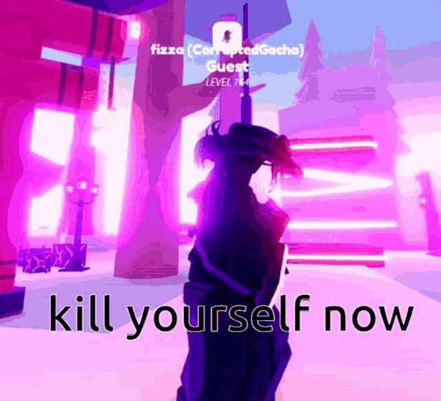 a purple background with the words kill yourself now on the bottom