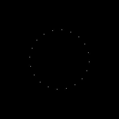 a black background with a circle of white dots