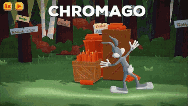 bugs bunny is standing in front of a bunch of carrots in a video game called chromago