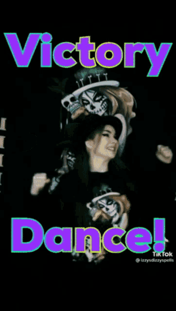a poster that says " victory dance " with a woman in a top hat