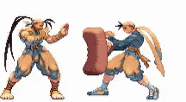 a pixel art of two fighters fighting each other .