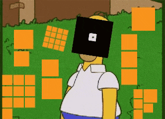 a cartoon of homer simpson with a square on his head