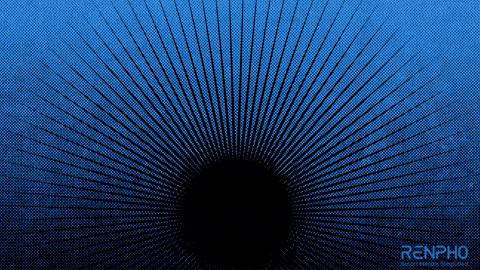 a blue background with a black circle and the words renpho