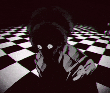 a drawing of a person with glowing eyes