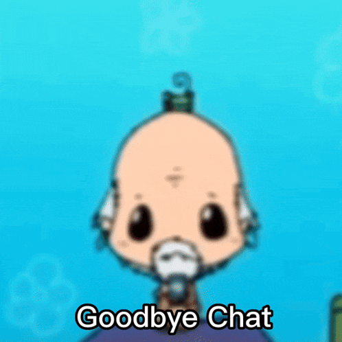 a cartoon character says goodbye chat in a blue background