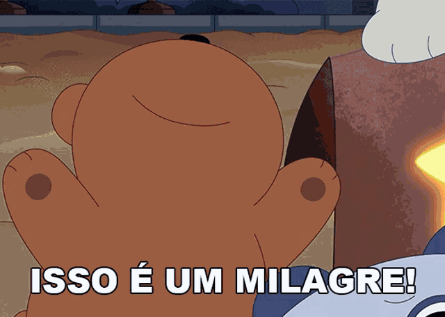 a cartoon bear with the words isso e um millagre