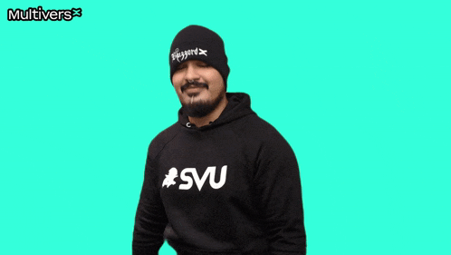 a man wearing a black sweatshirt that says svu