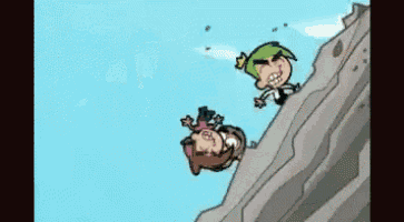 a couple of cartoon characters standing on top of a rocky hill