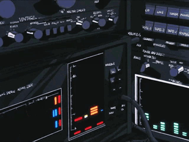 a cartoon drawing of a control panel with the word vantage on the top left