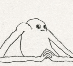 a black and white drawing of a monster with very long legs and arms .