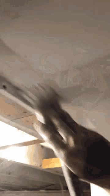 a close up of a person painting a ceiling